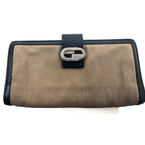Gucci Tan Fabric and Leather Mesh Long Wallet - Picture 1 of 9